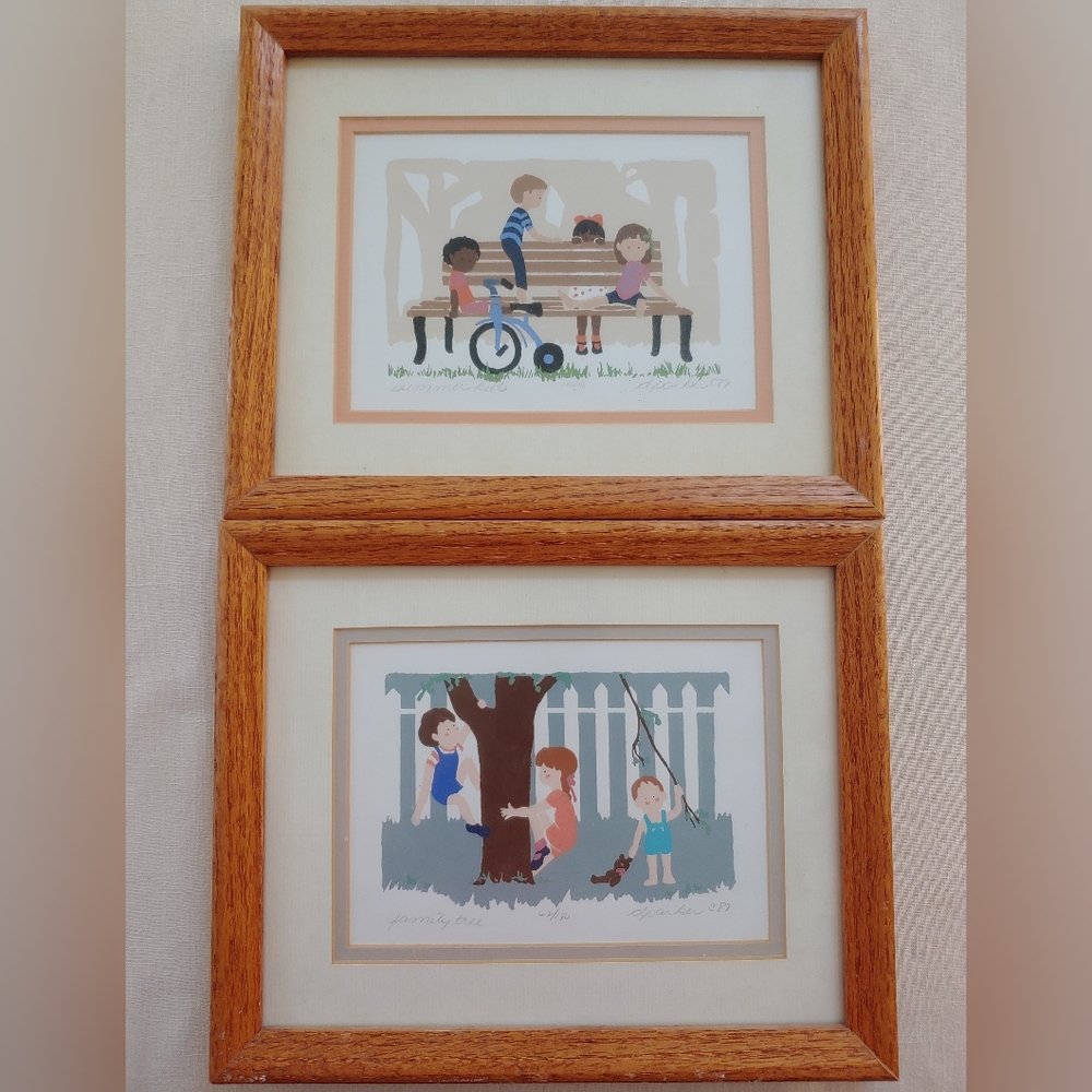 Pictures Children Playing D Parker Silkscreen 2 Artwork 9" X 11" Art Fair 1987